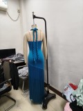 Women hollow sleeve Halter Neck tassel dress