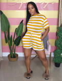 Women's Striped Short Sleeves Casual Short Jumpsuit