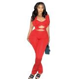 Women's Spring Summer Sleeveless Strapless Low Waist Three Piece Pants Set