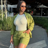 African Print Long-Sleeve Shirt Shorts Two-Piece Set