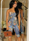 Women's Spring Floral Print Strapless Tight-Fitting Jumpsuit
