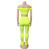 Women's Solid Color Off-Shoulder Casual Two Piece Pants Set