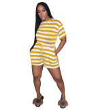 Women's Striped Short Sleeves Casual Short Jumpsuit