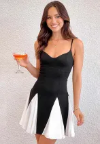 Women's Spring Summer Patchwork Strap Low Back A-line Dress