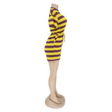 Women's Striped Short Sleeves Casual Short Jumpsuit