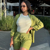 African Print Long-Sleeve Shirt Shorts Two-Piece Set