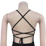 Women's Fashion Sequin Strap Backless Slit Evening Dress