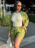 African Print Long-Sleeve Shirt Shorts Two-Piece Set