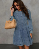 Women's Autumn Long-Sleeve Slim Waist Casual Denim Dress