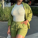 African Print Long-Sleeve Shirt Shorts Two-Piece Set