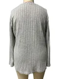 Women's Autumn Winter Solid Color Ribbed V-Neck Plus Size Pullover Top