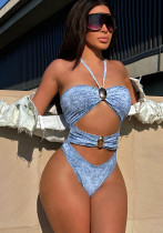 Women's Summer Halter Neck Hollow One-Piece Swimsuit