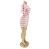 Women's Striped Short Sleeves Casual Short Jumpsuit