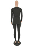 Women slit Ribbed sexy Top and Pant two-piece set