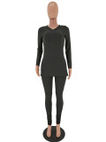 Women slit Ribbed sexy Top and Pant two-piece set