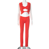 Women's Spring Summer Sleeveless Strapless Low Waist Three Piece Pants Set