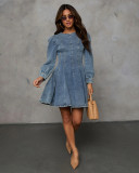 Women's Autumn Long-Sleeve Slim Waist Casual Denim Dress