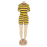 Women's Striped Short Sleeves Casual Short Jumpsuit