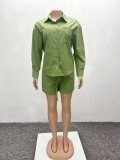 African Print Long-Sleeve Shirt Shorts Two-Piece Set