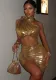 Women's Spring Sleeveless Mesh Patchwork Shiny Two Piece Skirt Set