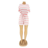 Women's Striped Short Sleeves Casual Short Jumpsuit