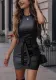 Women Casual Pu-Leather drawstring Bodycon dress