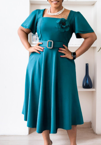 Women summer square neck solid African dress