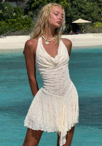 Women sexy halter neck lace patchwork Dress