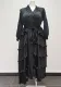 Plus Size Women Pleated Ruffle Edge Lace Lantern Sleeve Dress