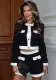 Women Black and White Contrast Patchwork Long Sleeve Top Shorts Two-Piece Set