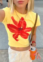Women contrasting print T-shirt Casual Crop Top