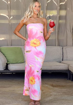 Women print Holidays Strapless sexy fishtail dress