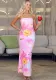 Women print Holidays Strapless sexy fishtail dress