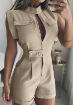 Women solid zipper pocket Cargo Shorts