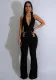 Women V Neck hollow metal buckle jumpsuit