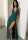 Women's Halter V-Neck Lace-Up Slit Maxi Dress