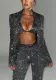 Women's Sparkly Blazer Bra Pants Three-Piece Set