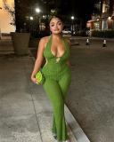 Women's Halter Neck Low Back Flare Jumpsuit