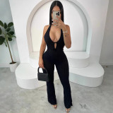 Women's Halter Neck Low Back Flare Jumpsuit