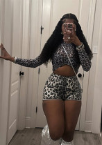 Women sexy leopard print top and shorts two-piece set