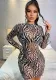 Women's Zebra Print ell Sleeves See Through Bodycon Mini Dress