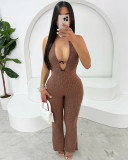 Women's Halter Neck Low Back Flare Jumpsuit