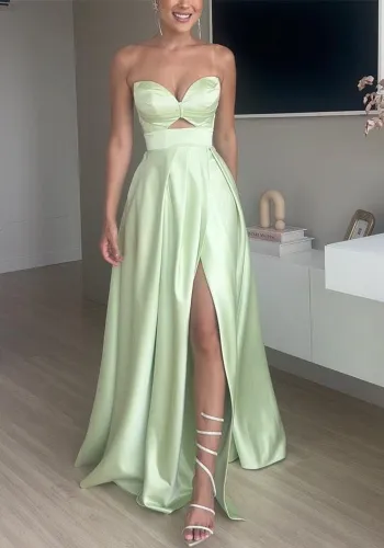 Women's Sexy Hollow-Out Strapless Slit Maxi Dress