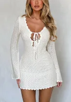 Women's Sexy Long-Sleeve Lace-Up Knitted Mini Dress