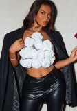 Women's White Floral Sequin Crop Top