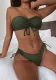 Women Sexy Pleated Solid Bikini Two Pieces
