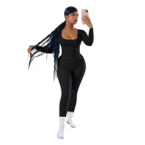 Women Casual Ribbed Solid Top and Pants Two-Piece Set