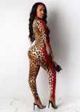 Women Sexy Leopard Color-blocking Top and Pants Two-piece Set