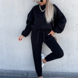 Women Casual Solid Hoodies and Pants Two-piece Set