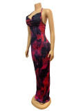 Women printed Halter Neck Lace-Up sexy backless bodycon dress